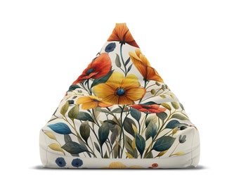 Fleurs sauvages personnalisées - Housse de chaise pouf papillon - Esthétique cottagecore, décoration d'intérieur rétro, cadeau hippie parfait - 2 tailles