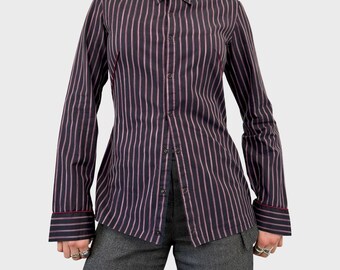 Cop Copine Striped Graphic Button-Up Shirt - S
