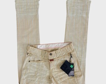Marithé + François Girbaud Yellow Checked Low Rise Straight Leg Jeans - XS