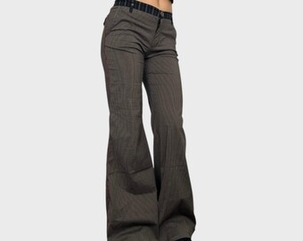 Cop Copine Brown Pinstripe Wide Leg Trousers - M/L