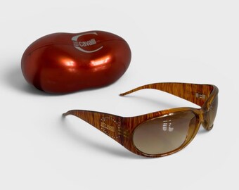 Roberto Cavalli Brown Wraparound Striped Sunglasses