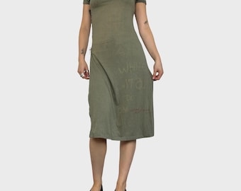 Cop Copine Khaki Faded Graphic Split Tie Side Dress - S/M