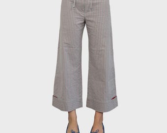 Cop Copine Grey & Pink Stripe Capri Trousers - M