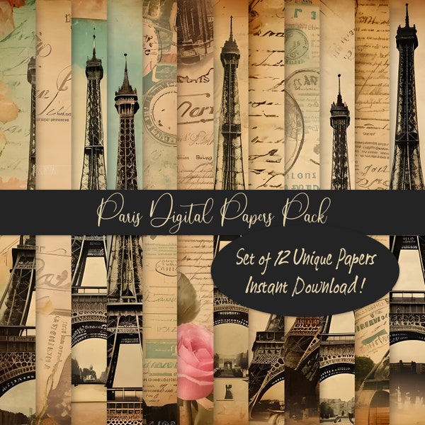 Digital Papers Pack - Paris Set - Download Instantly, Print & Enjoy! - For Journals, Scrapbooks, Paper Crafts + more!