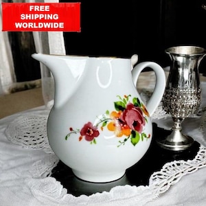 Vintage Mitterteich Bavaria Porcelain Creamer – Hand-Painted Floral Milk Jug – 1960s German GDR Porcelain