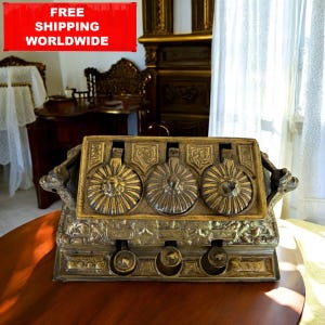 Antique Brass Inkwell | Vintage Writing Desk Accessory