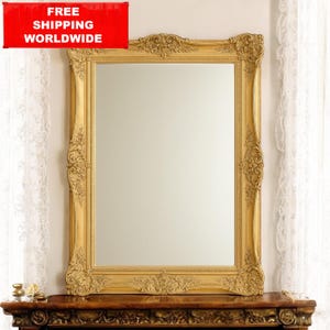 Large Vintage Baroque Wall Mirror – Ornate Gold Frame, 100x80 cm / 40x31 in – French Rococo Style Home Decor, Statement Mirror