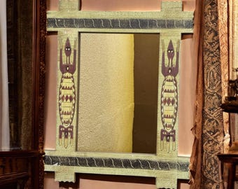 Hand-Painted Tribal Resin Mirror: African Mask Design, Boho Wall Decor