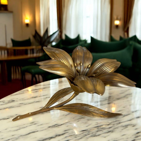 Mid-Century Brass Flower Ashtray Set – Vintage Detachable Petal Trays Smoking Accessory 25x20x13 cm