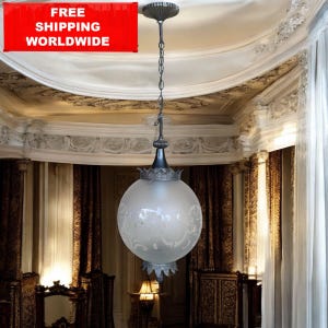 Vintage Regal Ceiling Light – Frosted Globe Glass & Ornate Metal Mount 76x21 cm / 30x8.2 inch