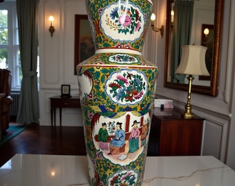 Vintage Chinese-Style Porcelain Vase – 48 cm, Hand-Painted Floral & Court Scene