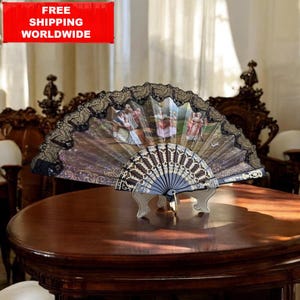 Vintage Rokoko Faltfächer mit Spitze | Romantische Hofszene | Barock Fächer | Sammler Antik Dekor