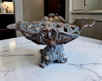 Antique Baroque Bronze Centerpiece – Ornate Solid Bronze Bowl with Patina 44.5x25x23 cm / 17.5x9.8x9 in