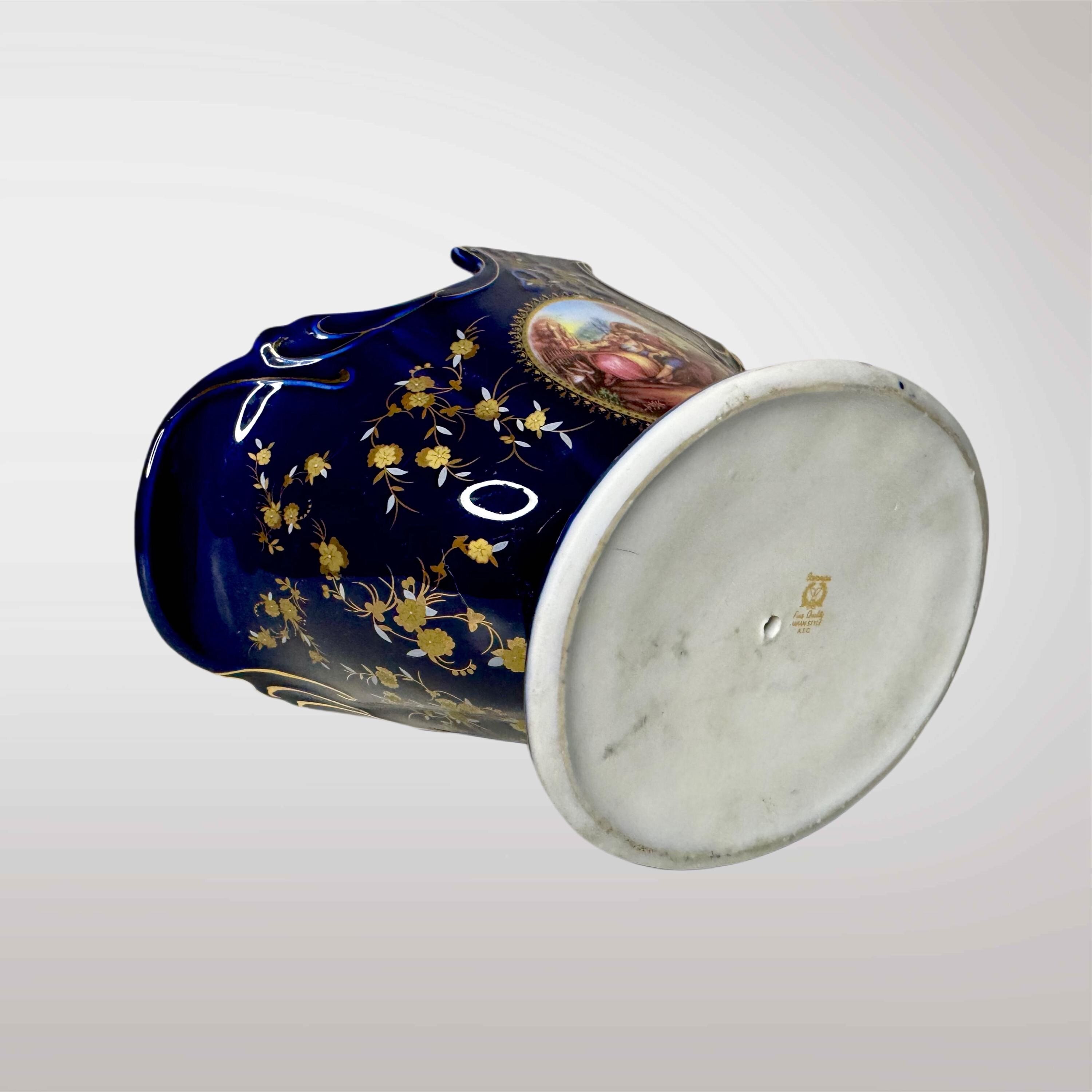 Bordonia ジャパンスタイル花瓶、ヴィンテージ金箔、コバルト