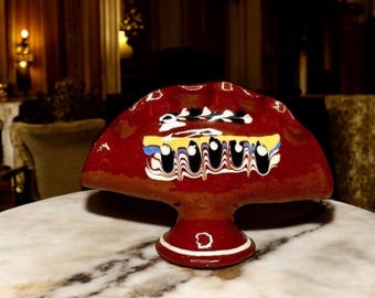 Porta-guardanapos de cerâmica feito à mão, esmalte vermelho rústico, arte popular, pedestal, organizador de guardanapos de mesa, decoração de cozinha boho