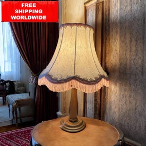Vintage Table Lamp with Embroidered Shade – 45 cm  / 17,7 in – Wooden Base – French Victorian Style Lighting