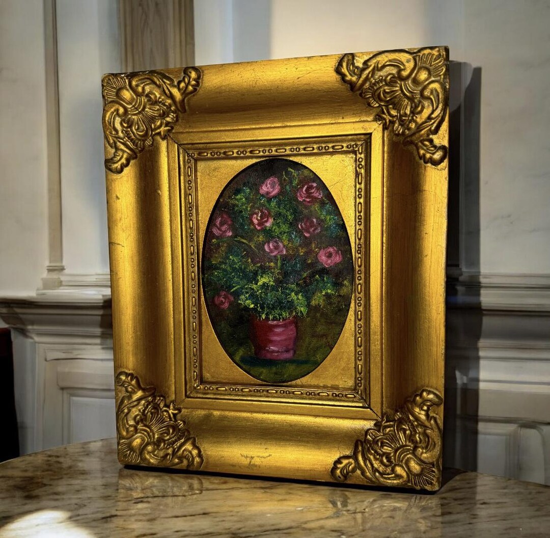 Miniature Floral Oil Painting: Baroque Roses in Ornate Gold Frame - Etsy