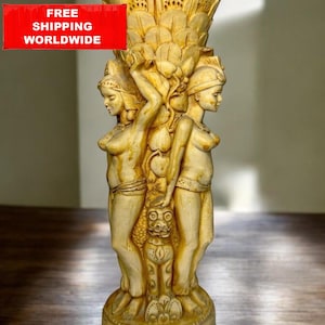 Handgeschnitzter dekorativer Sockel mit weiblichen Figuren - Boho Ethnic Column Stand, Skulptur im Vintage-Stil für Home Decor