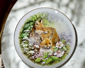 Vintage Royal Crest Porcelain Plate: Red Foxes Wildlife Art