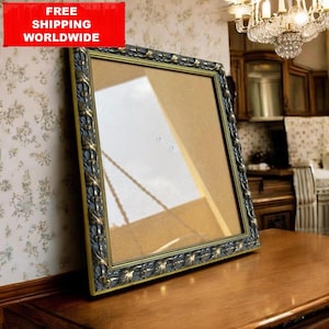 Vintage Ornate Picture Frame – Blue and Gold Floral Frame 29x24 cm / 11,4 x 9,4 in– Antique-Style Photo or Art Frame
