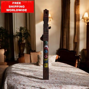 Wooden Totem Flute 61 cm / 24 in – Hand-Carved Functional Tribal Whistle, Ethnic Musical Instrument & Boho Decor