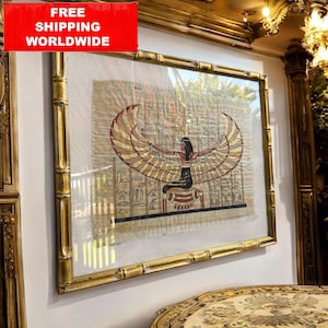 Framed Egyptian Papyrus – Hand-Painted Goddess Ma’at Artwork 44x53 cm / 17x21 in