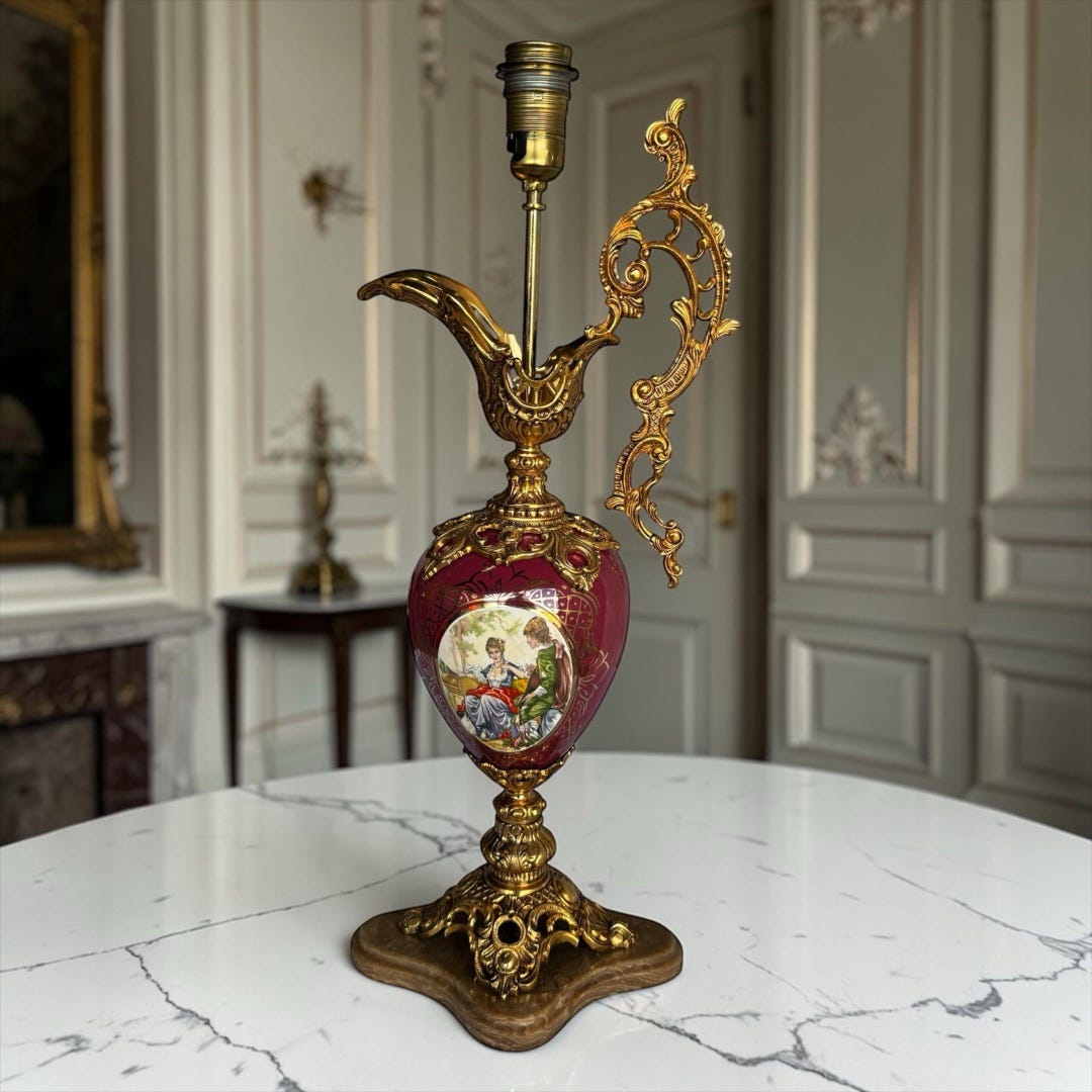 Jm Rococo Porcelain Table Lamp, Rococo Table Lamp, Romantic Scene Light, Gilt ...