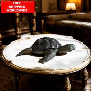 Joyero vintage de tortuga de latón / Fabricado en España / Figura coleccionable de 9 x 6 cm / Joyero / Regalo de animal de la suerte / Decoración de metal para el hogar