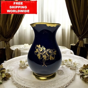 Vintage cobalt blue vase Unter Weiss Bach – Echt Kobalt, hand-painted, made in GDR