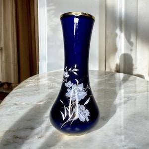 KPM Bavaria Kobalt Blau Vase: Deutsches Vintage Porzellan Blumendekor