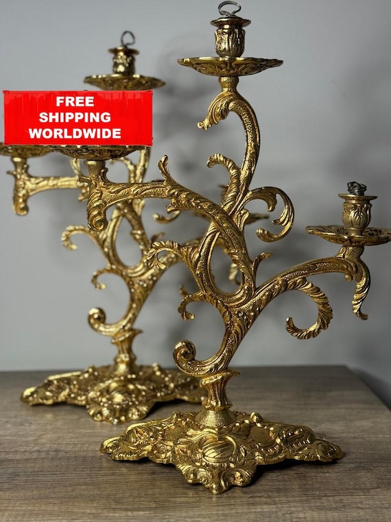 Candelabro Vintage 5 Bracci In MetallO Oro - Per Matrimoni, Cene Romantiche E Decorazione - Foto 8
