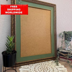 Vintage Large Ornate Picture Frame – Green and Gold – Baroque Style Frame for Art or Mirror – 70x55 cm ( 27,5x 21,5 in)