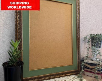 Vintage Large Ornate Picture Frame – Green and Gold – Baroque Style Frame for Art or Mirror – 70x55 cm ( 27,5x 21,5 in)