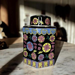 Barattolo in ceramica floreale vintage con coperchio: contenitore da cucina in stile retrò boho