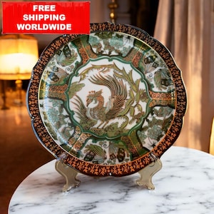 Vintage Japanischer Porzellanteller - Saji Fine China, Handgemalter Phoenix & Florale Motive 26.5 cm