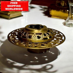 Vintage Brass Filigree Ashtray – Pierced Floral Design – Ornate Mid-Century Boho Decor – Incense Cone Holder or Trinket Dish