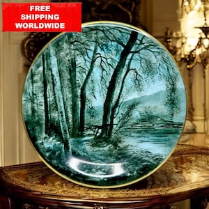 Elite France Limoges Porcelain Plate, Hand-Painted Forest Scene, Signed Cartier – Antique Wall Decor
