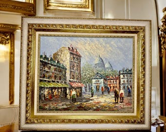 キャロライン・バーネット作「ムーラン・ルージュ」パリの街並みの油絵