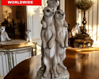 ヴィンテージ ミーアキャットファミリー像 – リアルな樹脂製野生動物