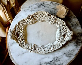 Ornate Baroque Decorative Tray, Celtic Pattern, White Ceramic Vanity Tray, Shabby Chic Wall Decor, French Country, Vintage 1930s