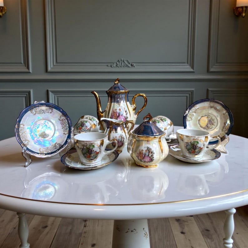Rococo Tea Vintage Japanese Lusterware Tea Set – Rococo Courting Scenes, Gold Trim ...