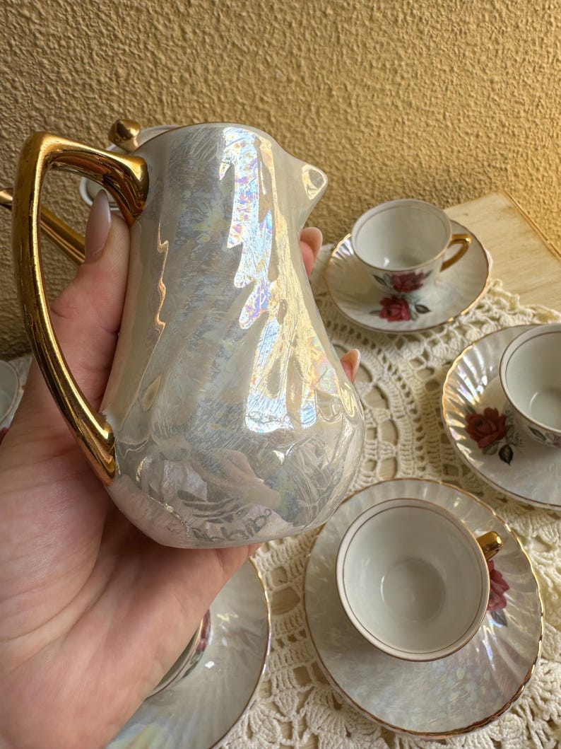 Vintage Porcelain Tea Set With Red Roses – 15-piece Romantic Floral Set ...