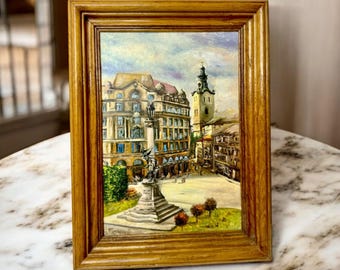 大きな都市風景油絵 オリジナルのヨーロッパの都市の壁アート