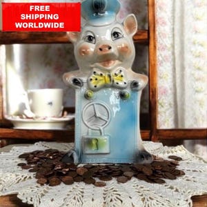 Vintage Policeman Piggy Bank – Hand-Painted Ceramic Coin Bank, Mid-Century Kitsch Decor