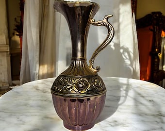 Vintage Baroque Pitcher: Gold & Burgundy Floral Ewer - Home Decor Accent