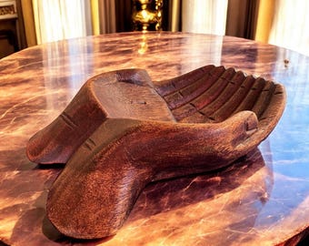 Hand Carved Wood Catchall, Hand-Shaped Valet Tray, Sculptural Decorative Dish, Mid-Century Boho Bowl, Organic Modern Accent