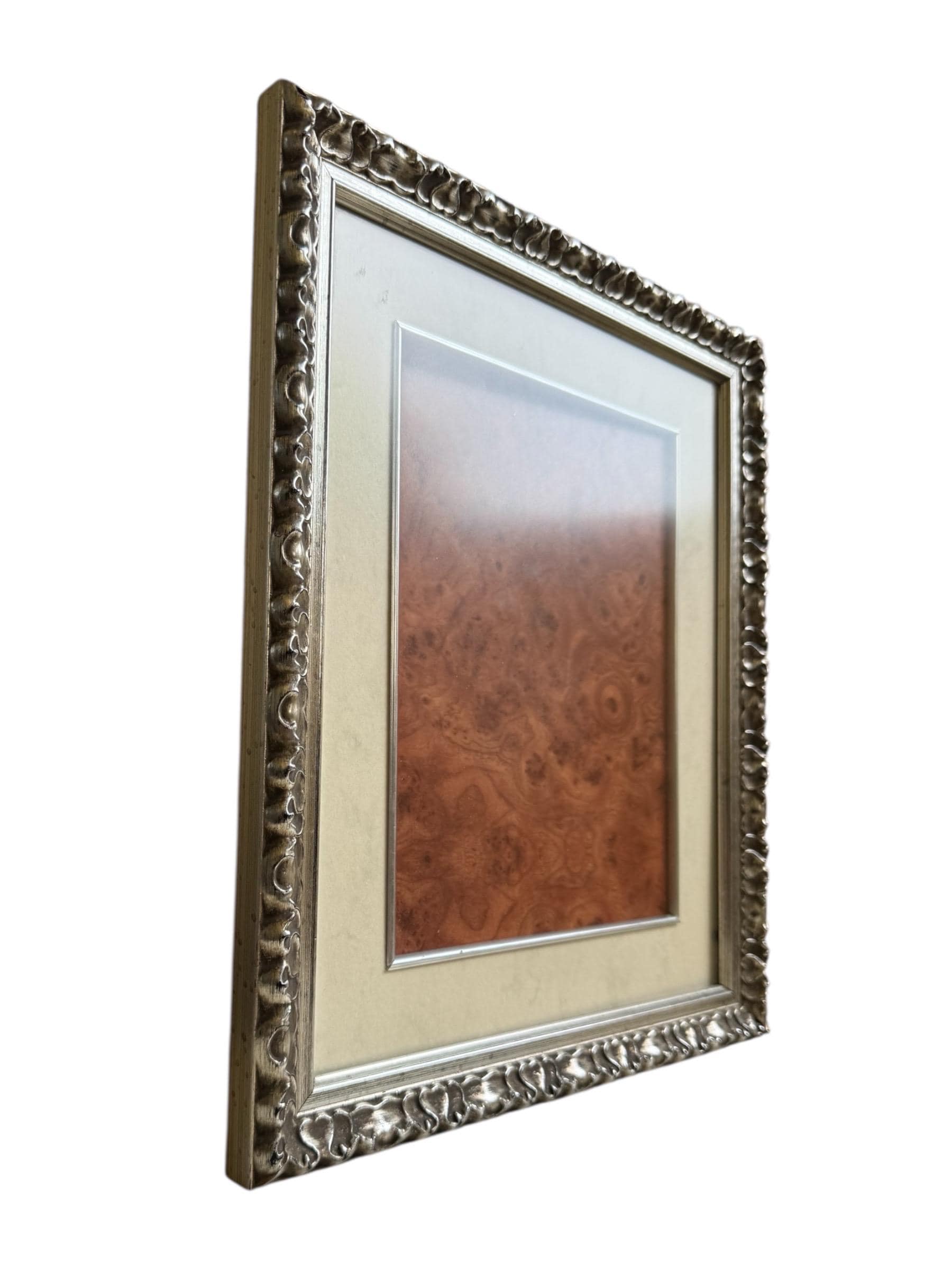ヴィンテージロココ調木製額縁：装飾シルバー仕上げ、15x12.5