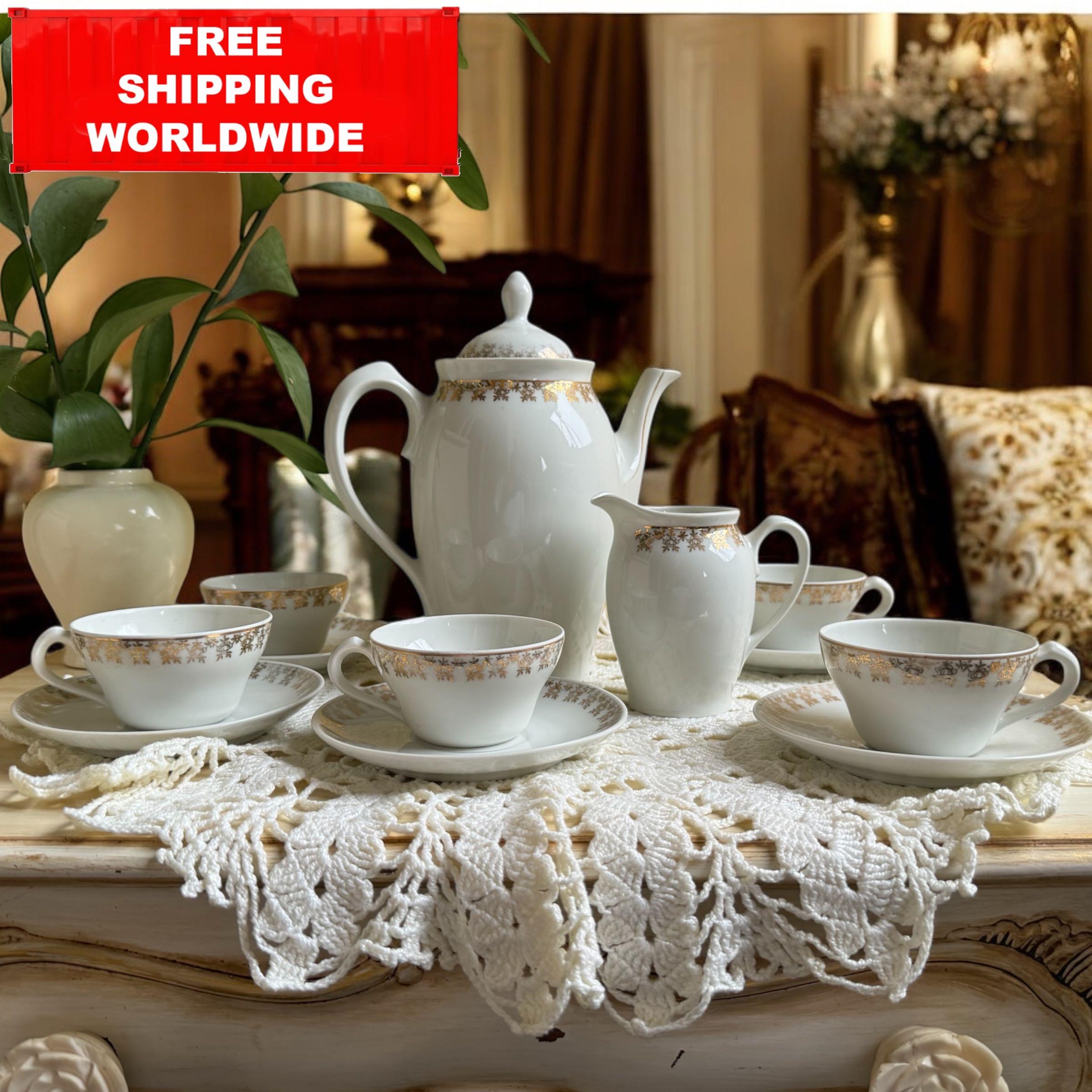 Juego de tazas de té de porcelana Santa Clara Vigo, España, blanco