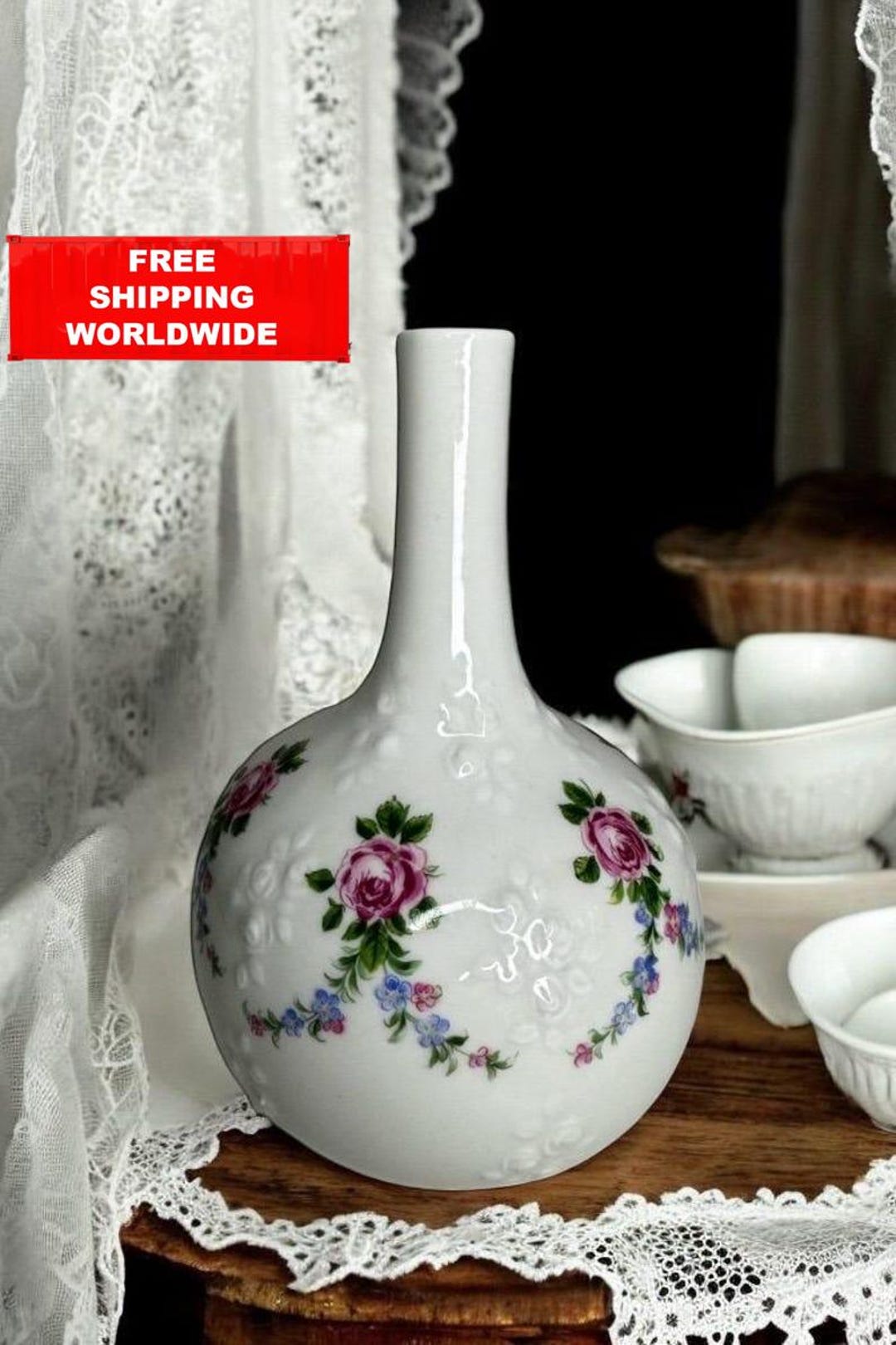 Wallendorf 1764 Porcelain Vase – Hand Painted Roses
