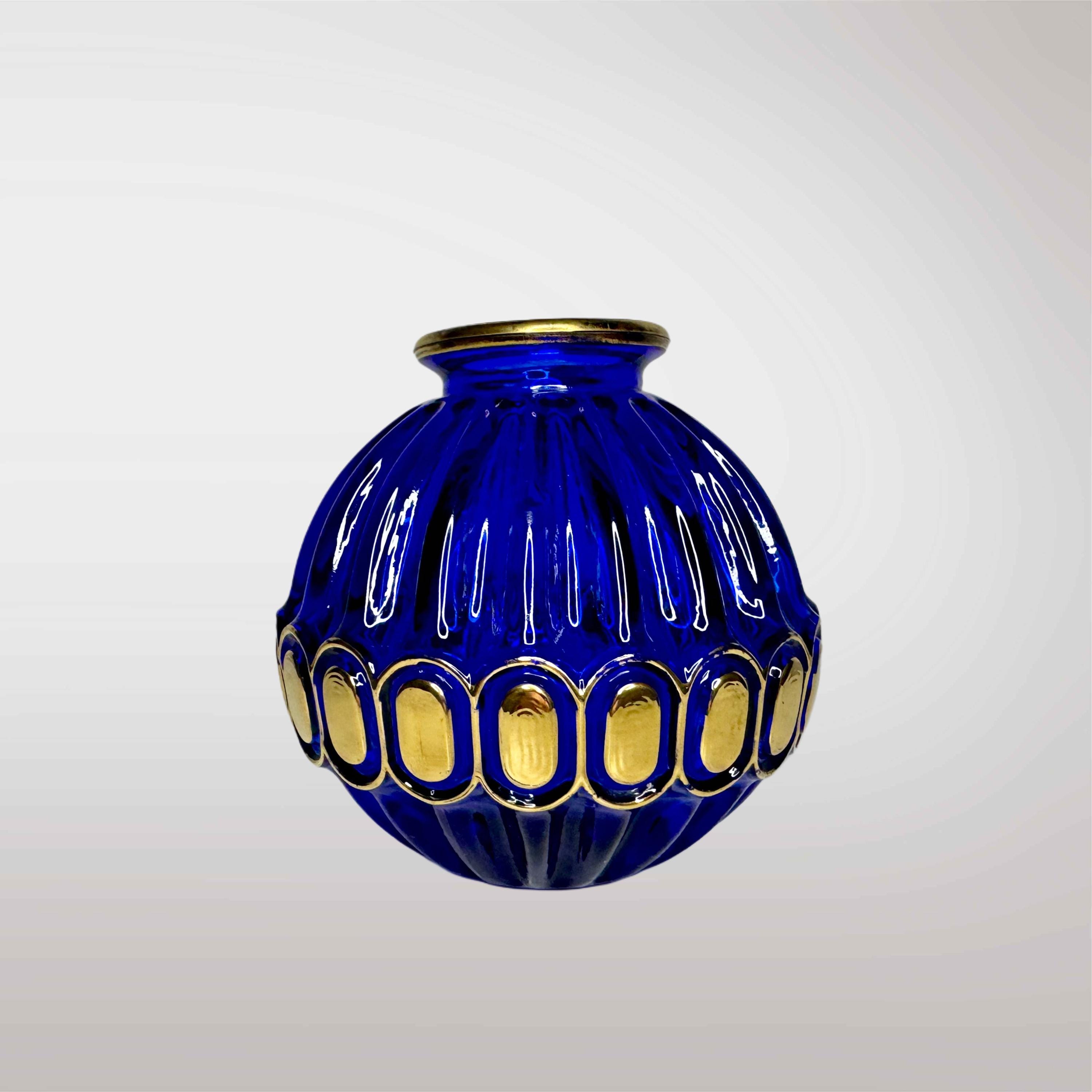 ヴィンテージ コバルトブルー ガラス花瓶セット、手描きゴールド